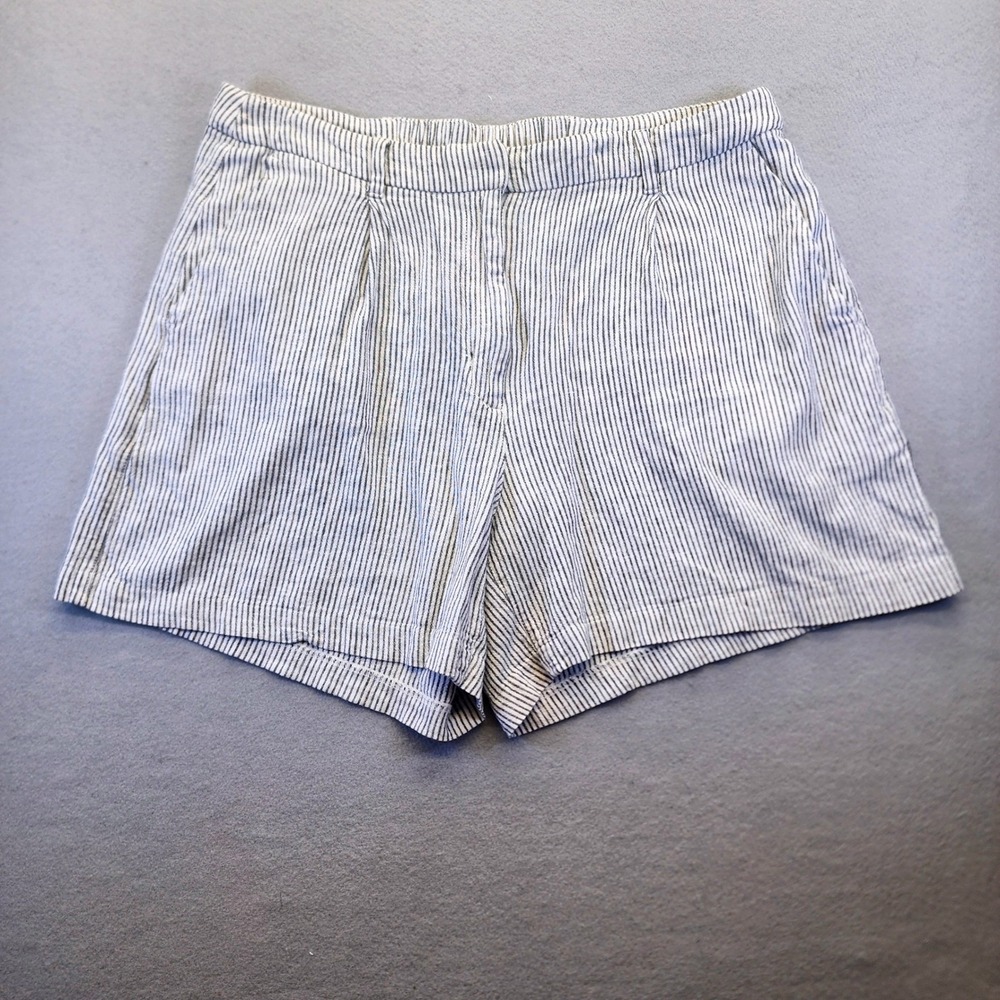 Old Navy Linen Blend Striped Shorts Womens XL High Waisted Coastal‎ Grey White